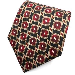 Vienicci Men's Tie- 60"- Black / Red Geometric Pattern Design - Silk Necktie